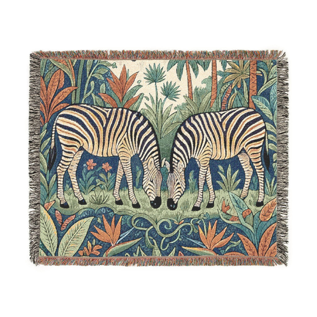 Zebra Pair Tapestry Woven Blanket | Jungle Botanical Throw