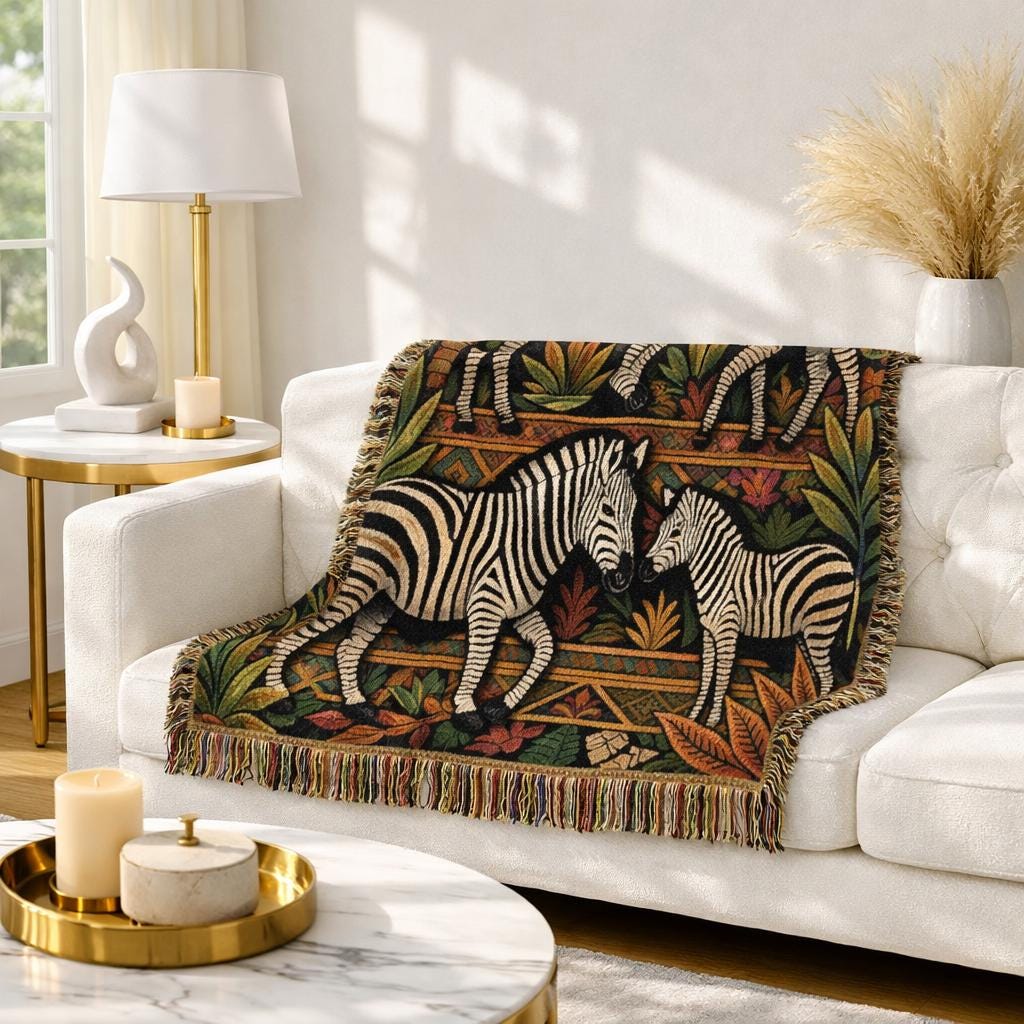 Zebra Tapestry Woven Blanket | African Safari Animal Throw