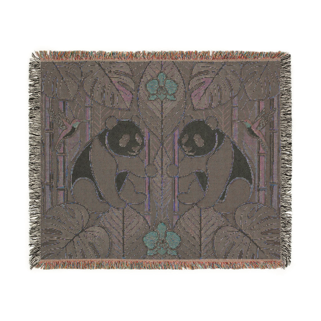 Art Nouveau Panda Woven Blanket | Bamboo Motif Throw