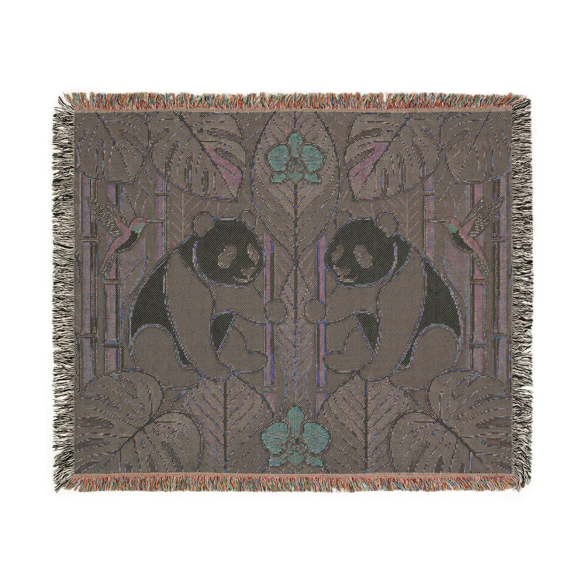 Art Nouveau Panda Woven Blanket | Bamboo Motif Throw