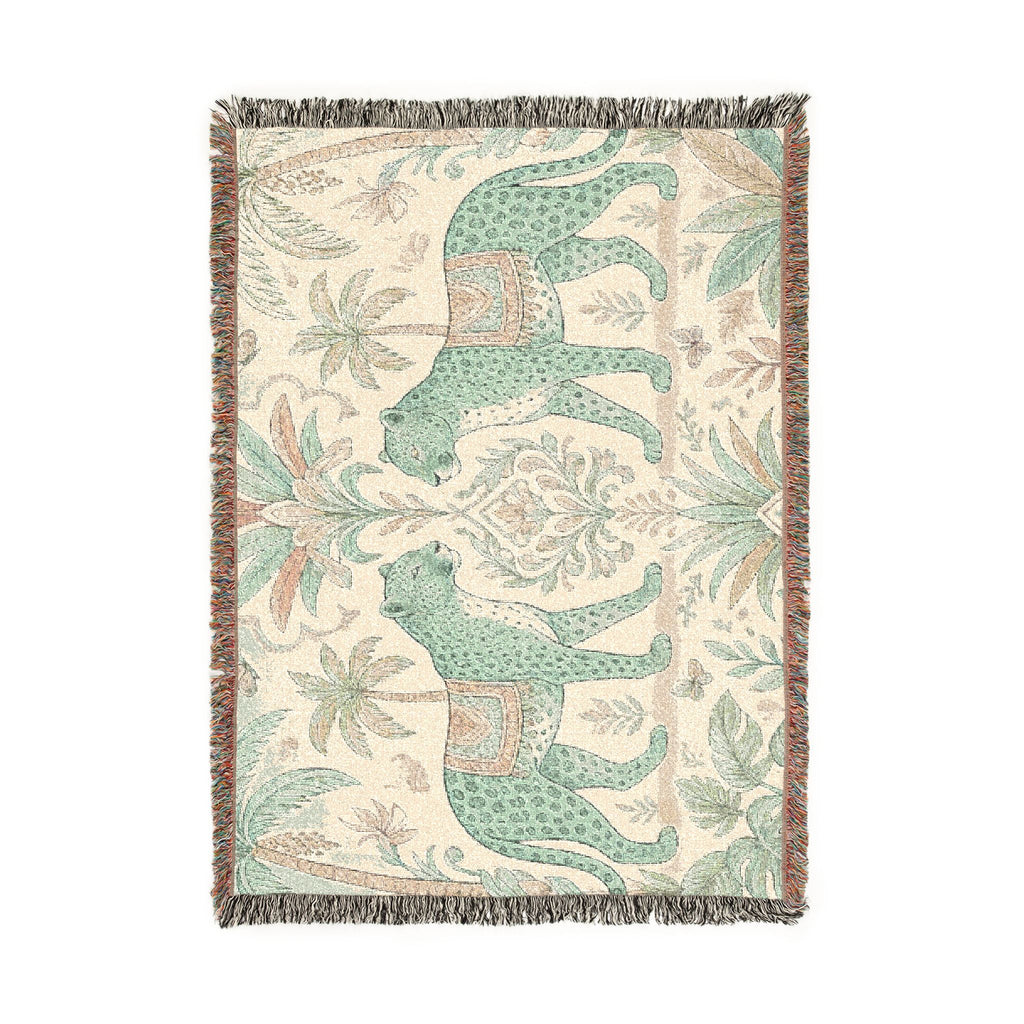 Paisley Tiger Tapestry Woven Blanket | Boho Palm Motif