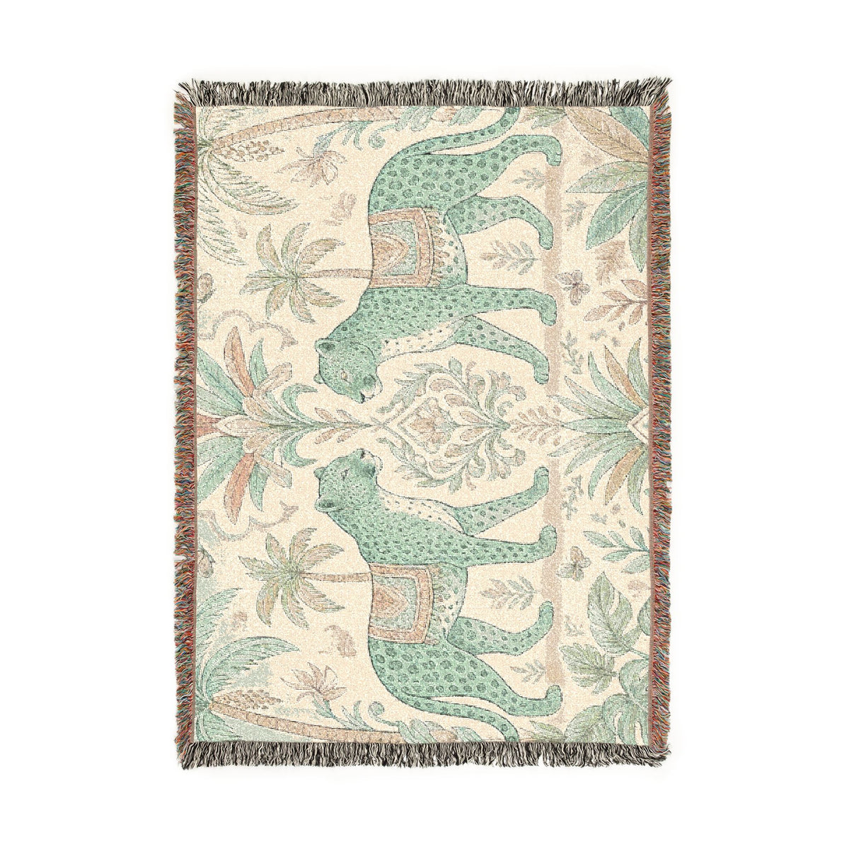 Paisley Tiger Tapestry Woven Blanket | Boho Palm Motif