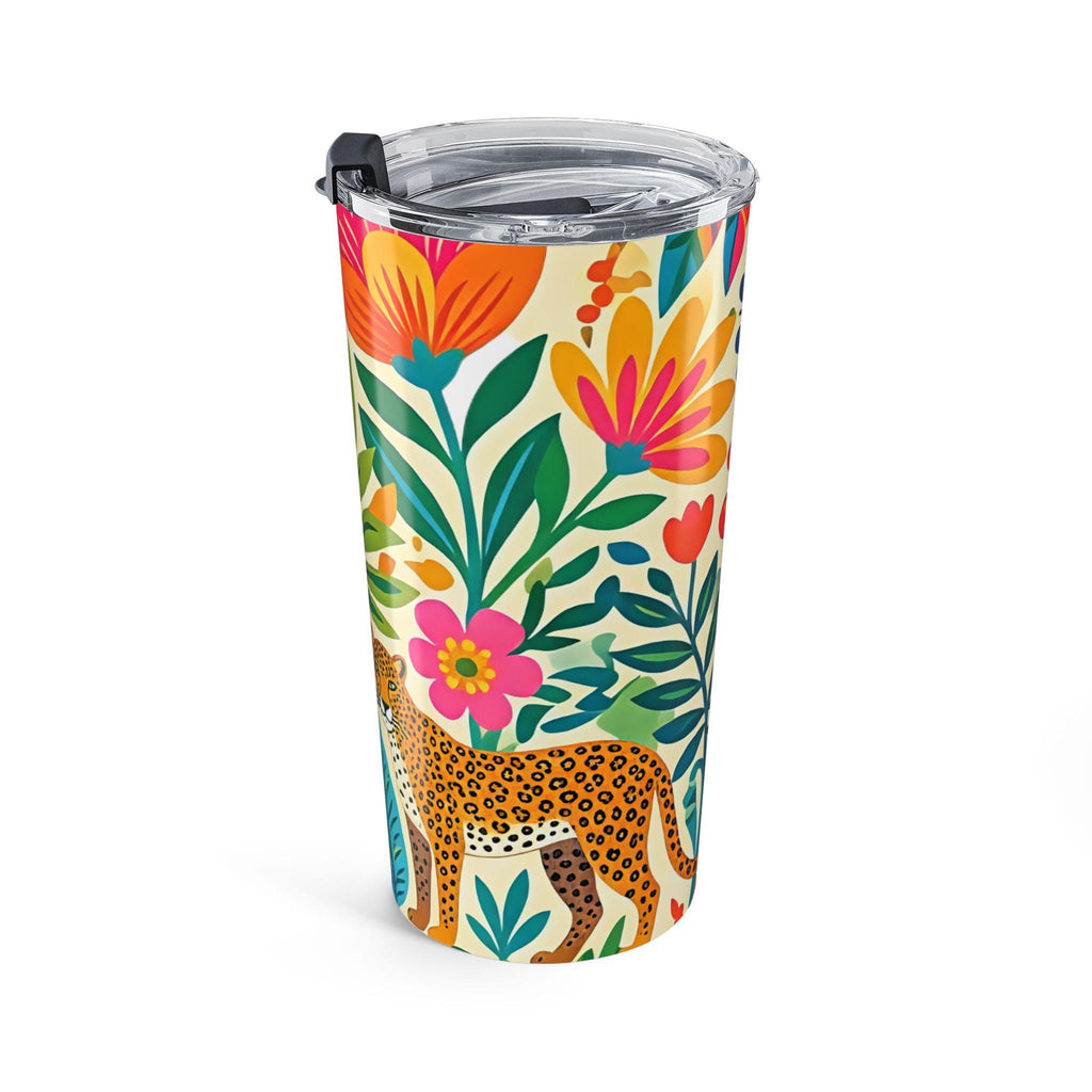 Tropical Leopard Floral Tumbler 20oz | Colorful Botanical Wildlife Design