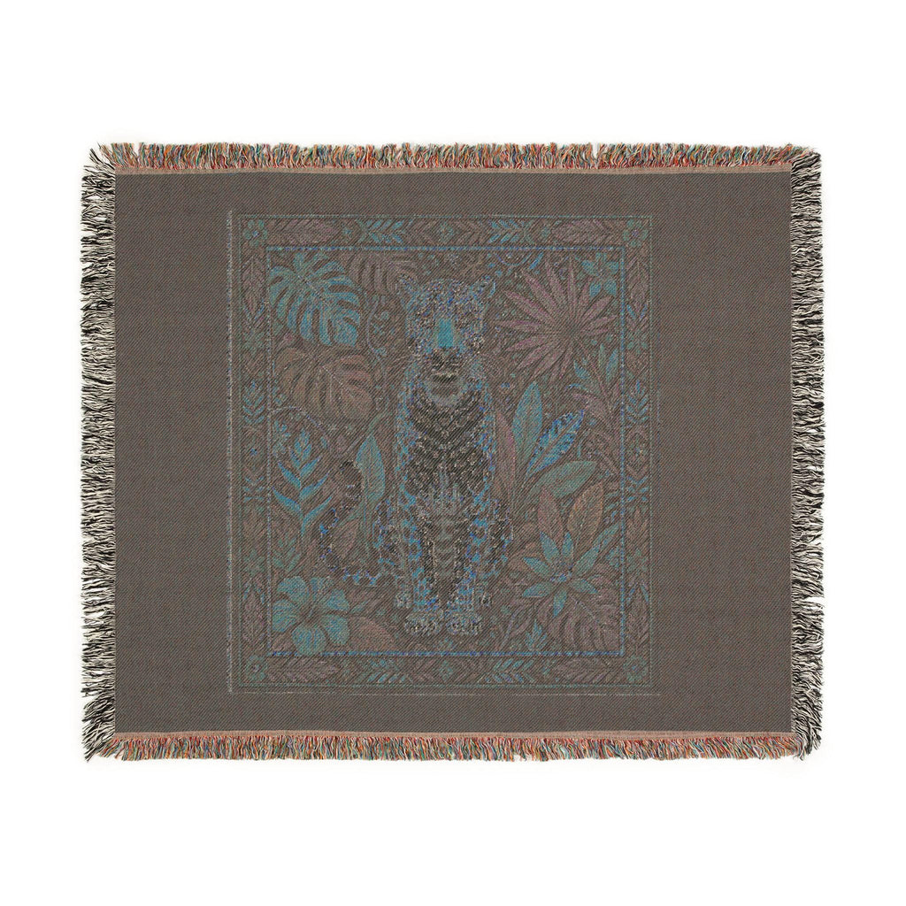 Vintage Mosaic Cheetah Woven Blanket | Jungle Leaves Tapestry Throw