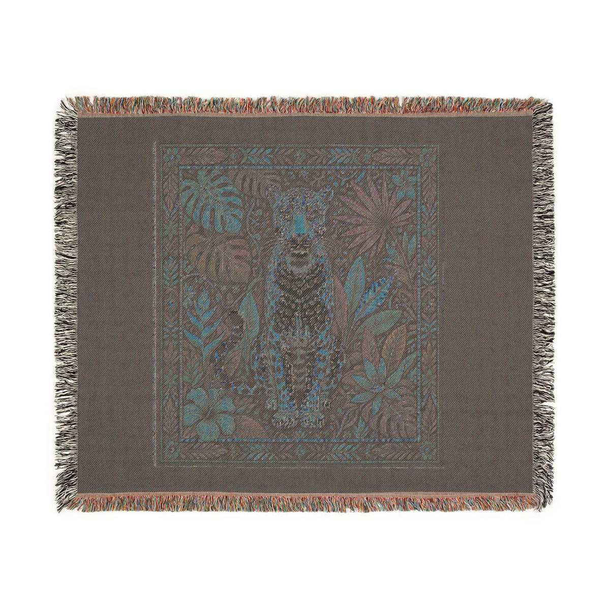 Vintage Mosaic Cheetah Woven Blanket | Jungle Leaves Tapestry Throw