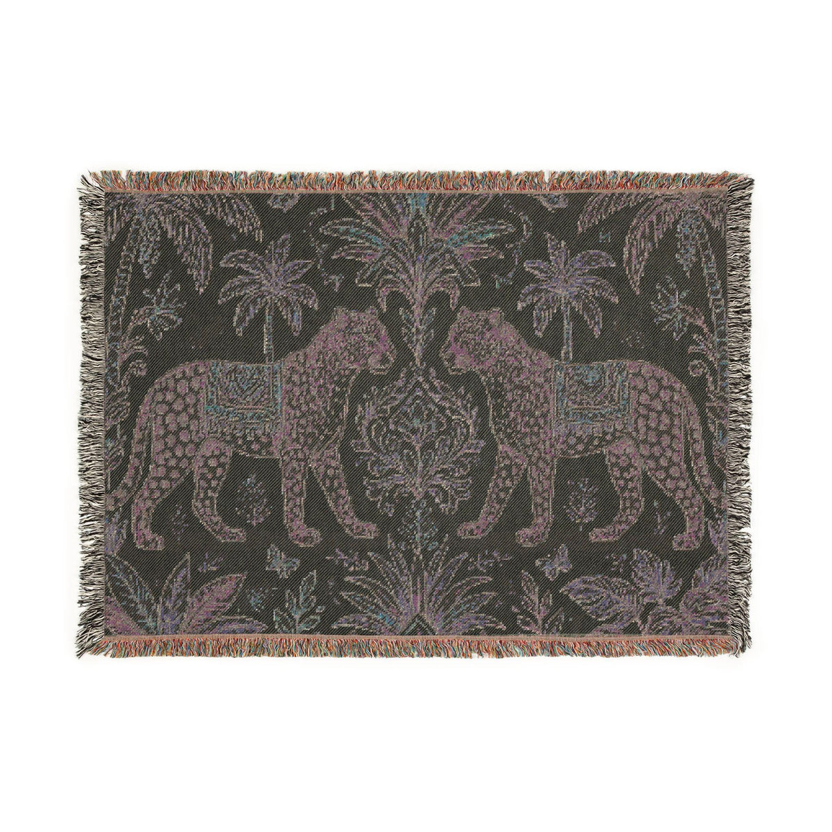 Paisley Tiger Tapestry Woven Blanket | Boho Palm Motif