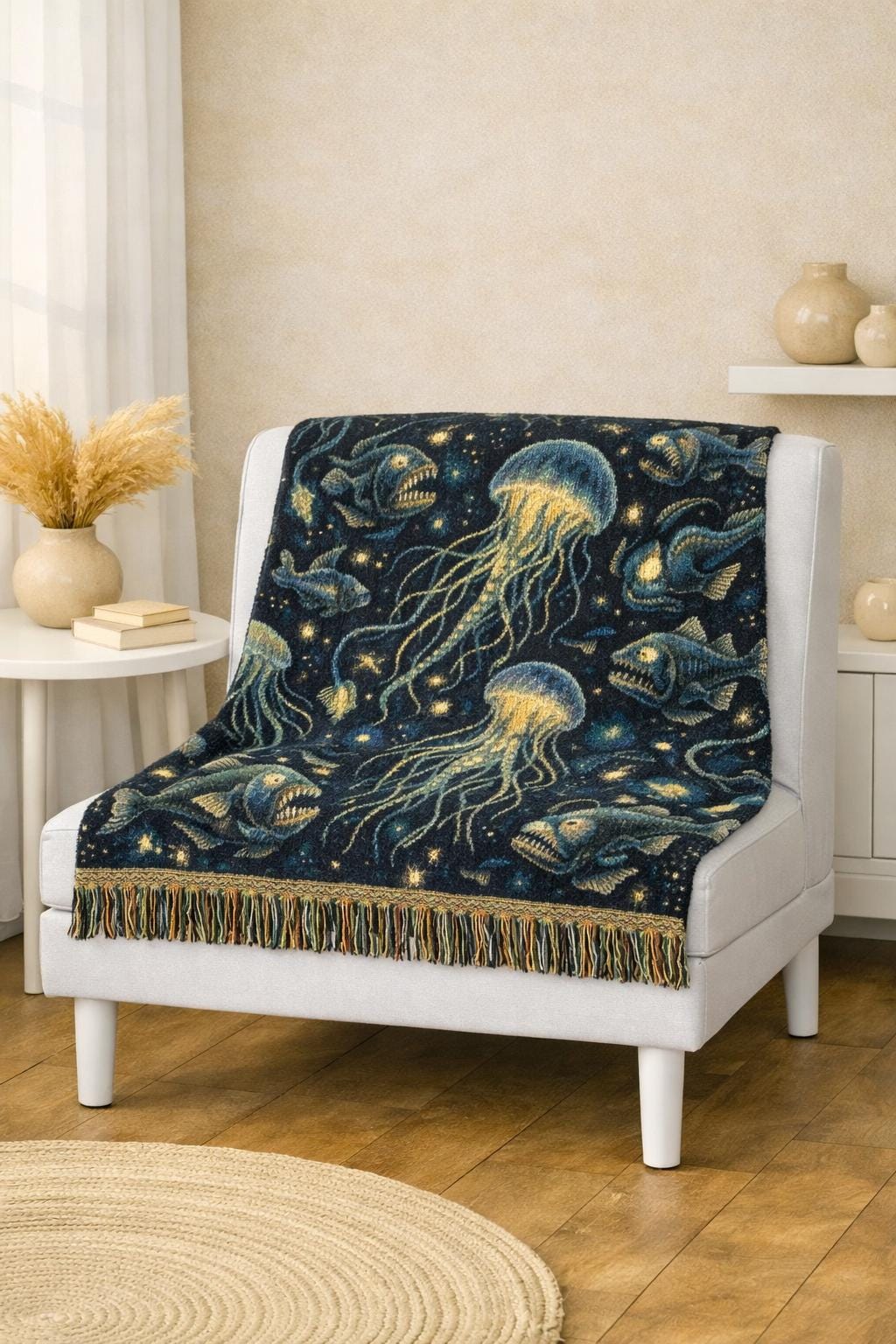 Jellyfish Night Sky Woven Blanket | Ocean Constellation Throw