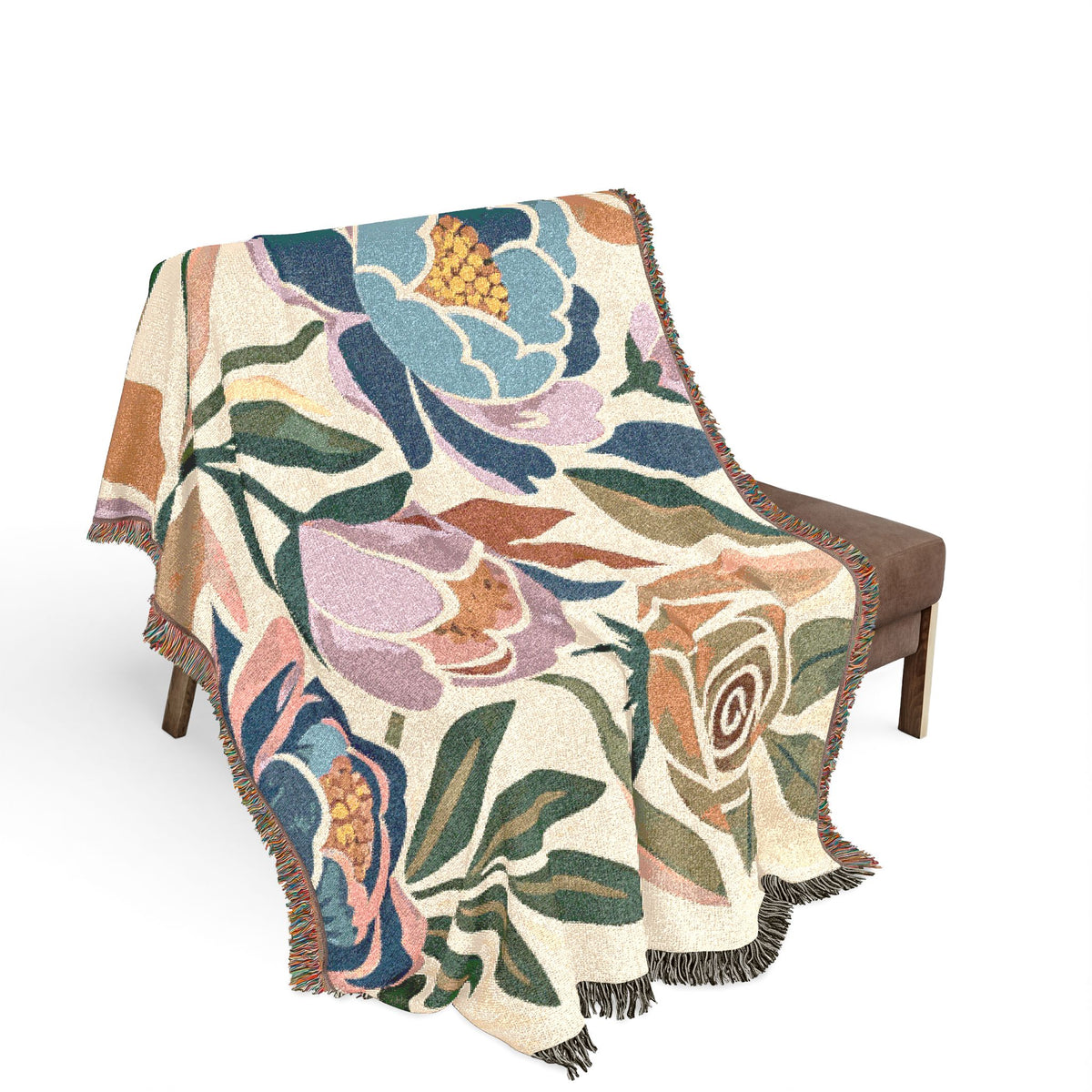 Floral Peony Tapestry Woven Blanket | Boho Floral Throw