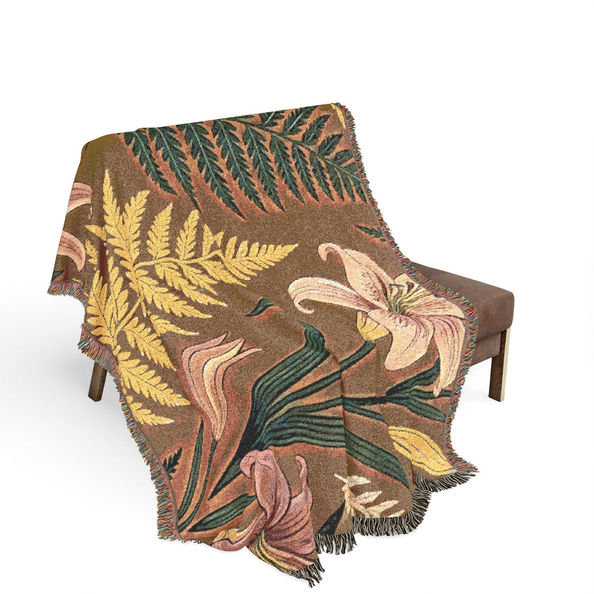 Vintage Botanical Ferns and Lilies Woven Blanket | Tapestry Throw