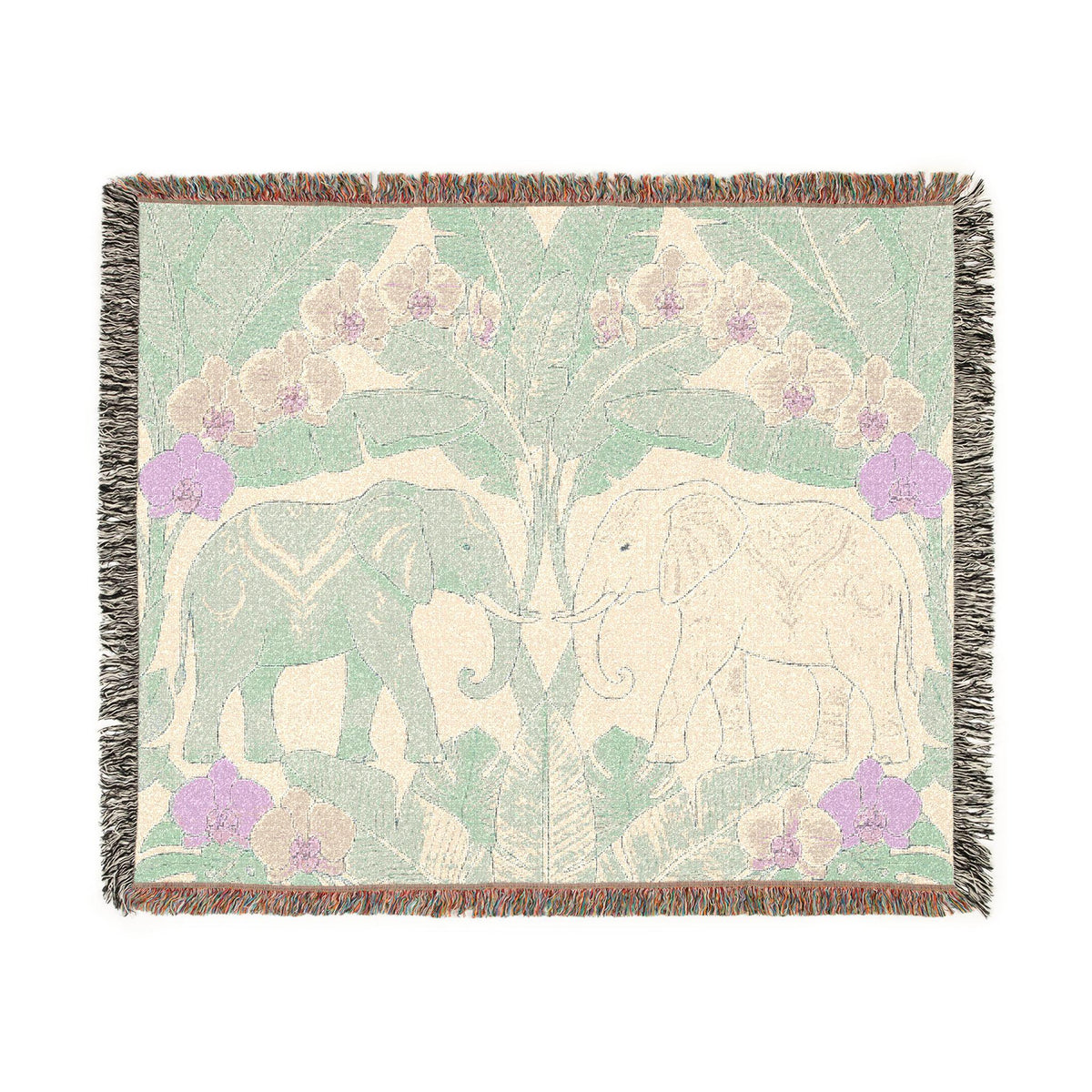 Art Nouveau Elephant Pattern Woven Blanket | Floral Tapestry Throw