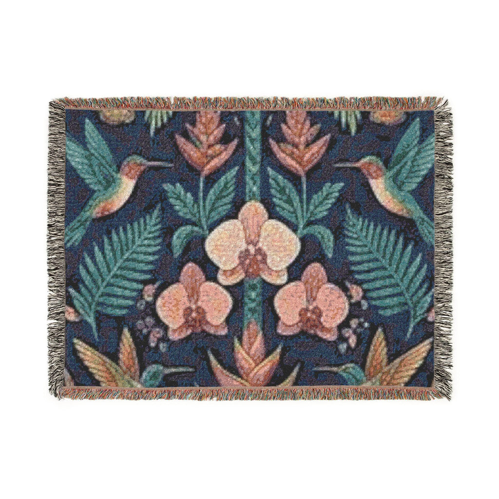 Hummingbird Floral Woven Blanket | Botanical Hummingbirds Throw