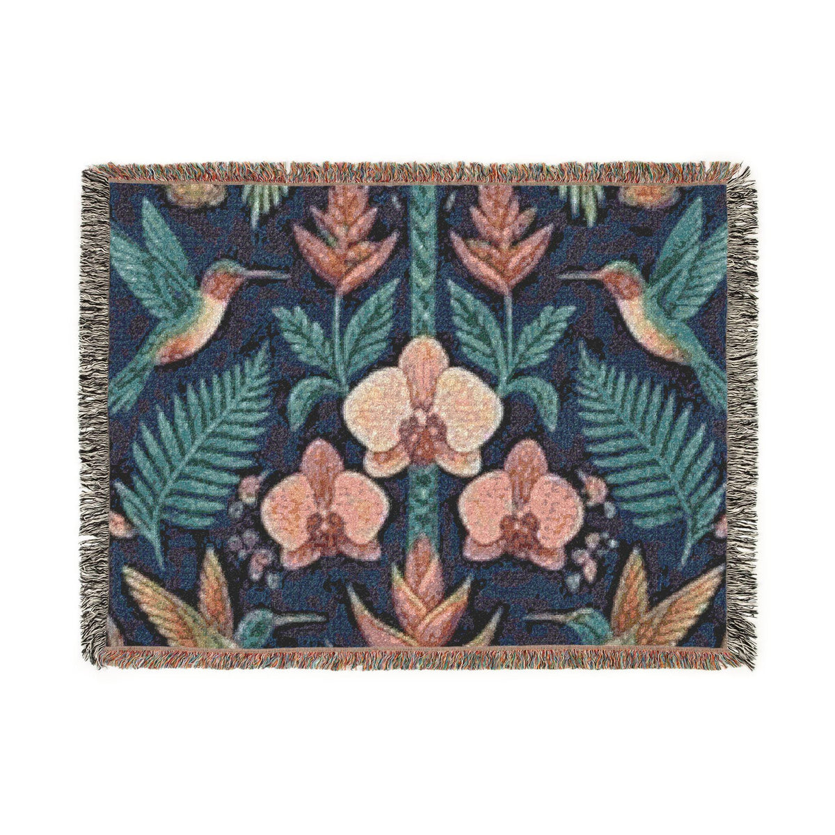 Hummingbird Floral Woven Blanket | Botanical Hummingbirds Throw