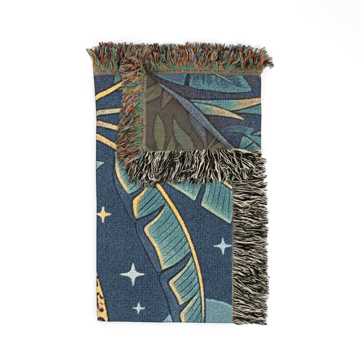 Leopard in Jungle Woven Blanket | Tapestry Throw, Nighttime Botanical Design