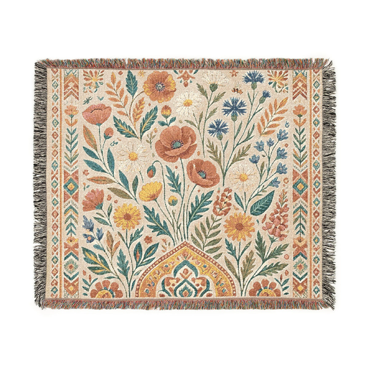 Vintage Floral Tapestry Woven Blanket | Boho Cottagecore Throw