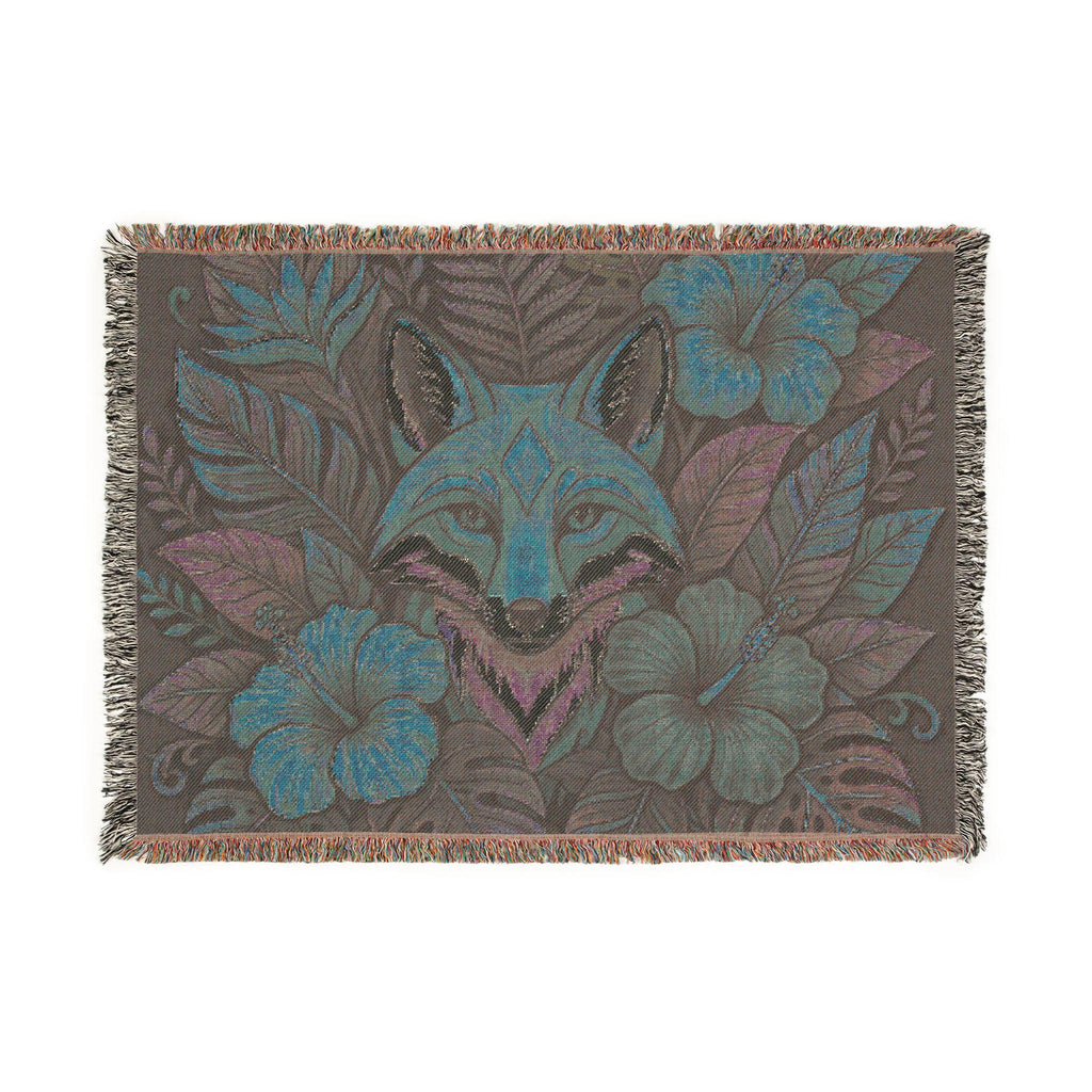 Floral Fox Woven Blanket | Fox Face Tapestry Throw, Botanical Woodland Decor