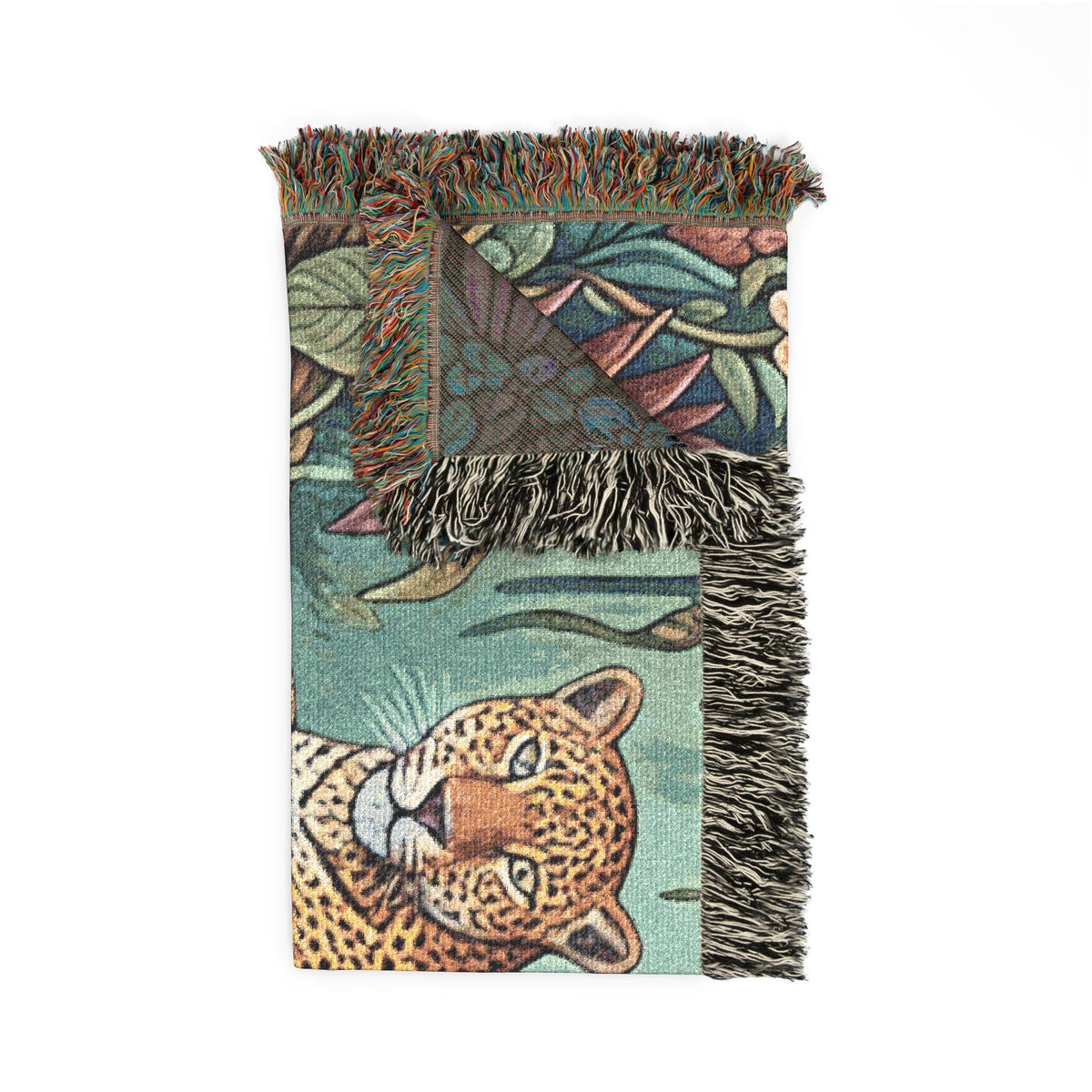 Leopard in Tropical Jungle Woven Blanket | Tapestry Throw with Fringe