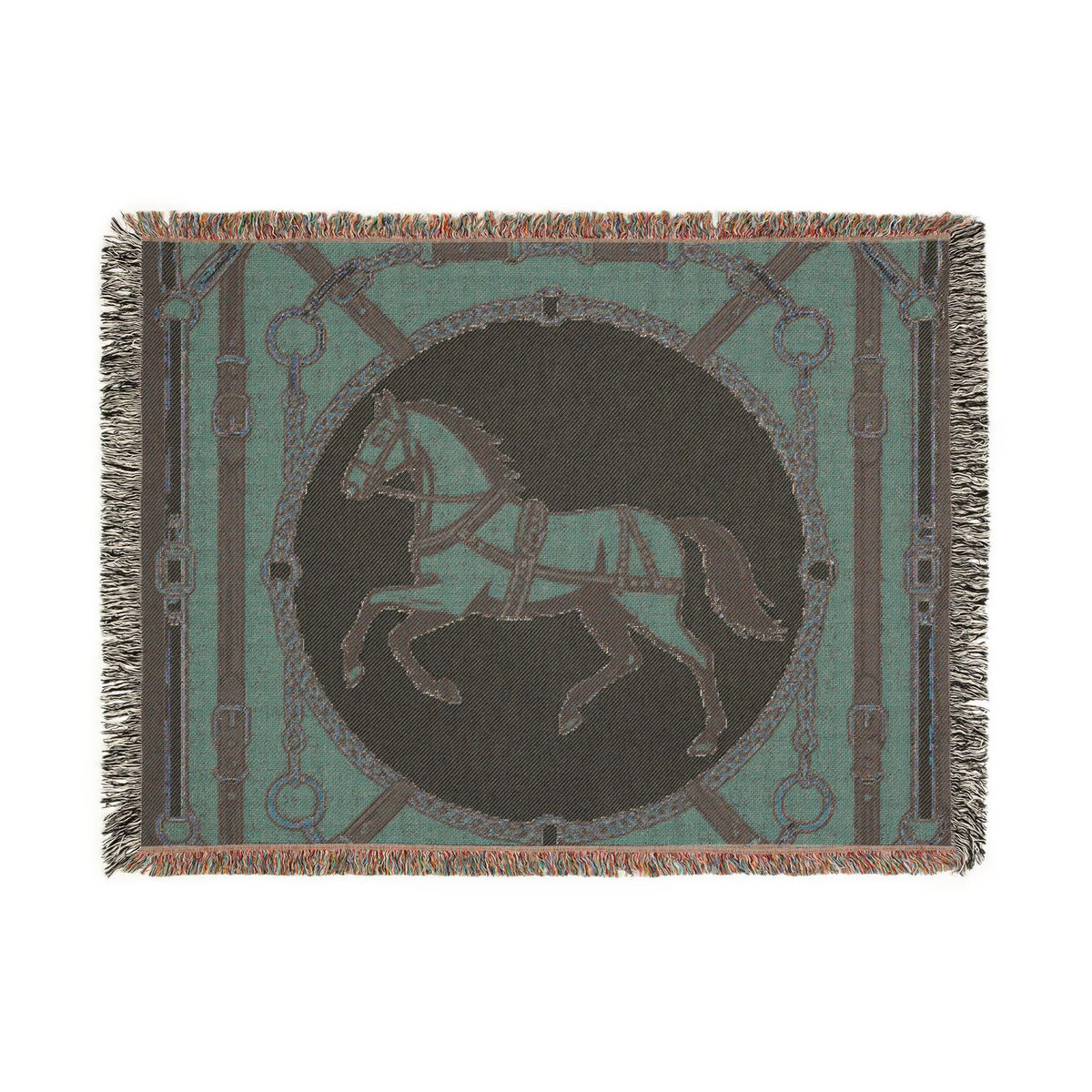 Equestrian Chic Woven Blanket | Horse Pattern Throw