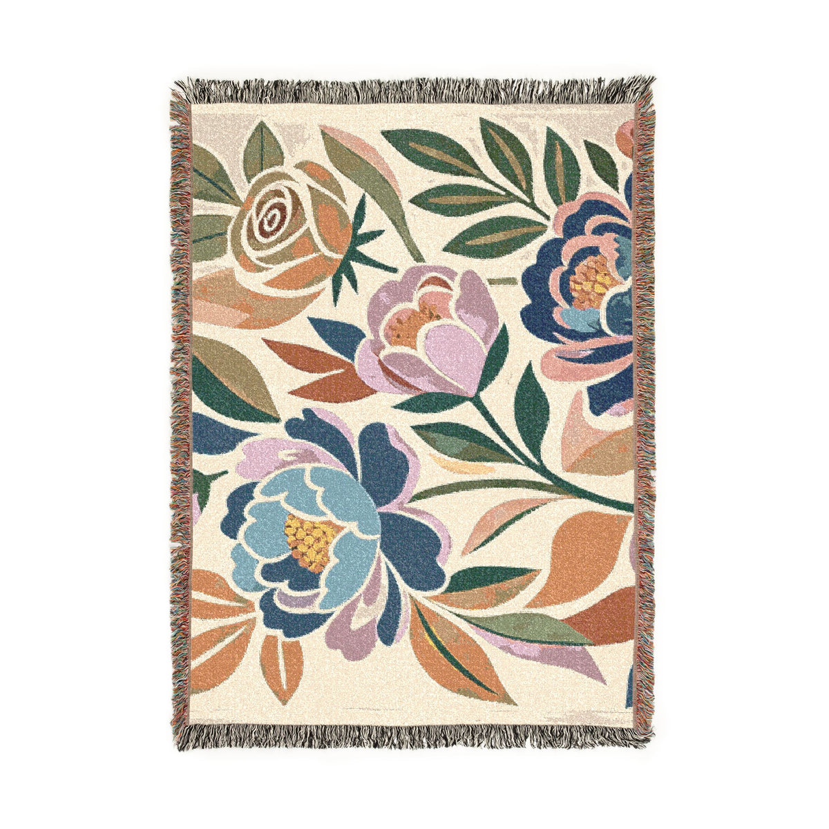 Floral Peony Tapestry Woven Blanket | Boho Floral Throw