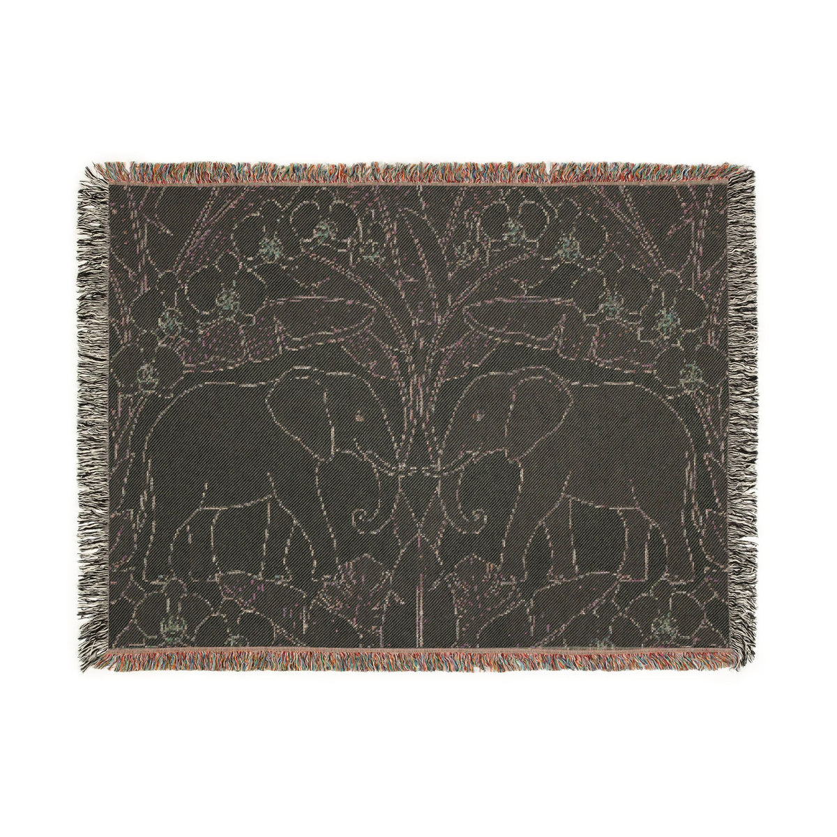 Art Nouveau Elephant Pattern Woven Blanket | Floral Tapestry Throw