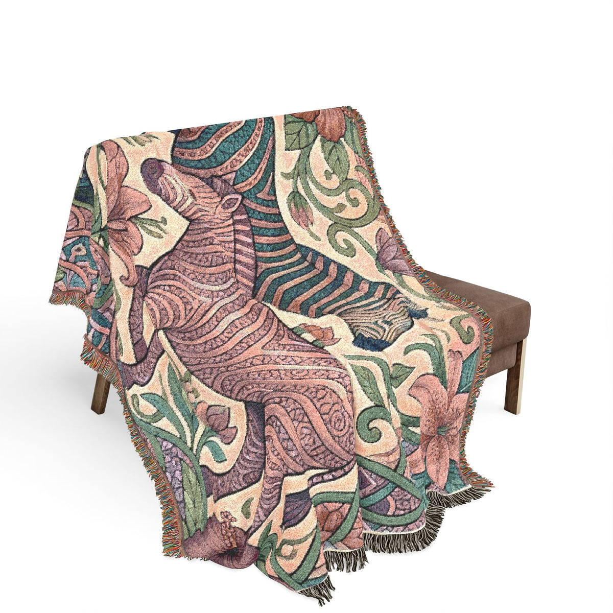 Zebra Floral Tapestry Woven Blanket | Horse Striped Animal Throw