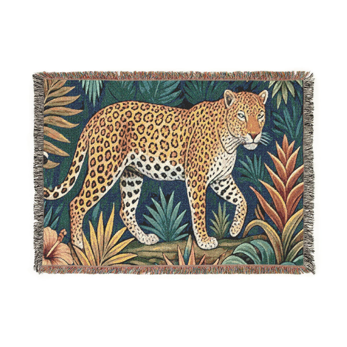 Leopard Jungle Tapestry Woven Blanket | Botanical Animal Throw