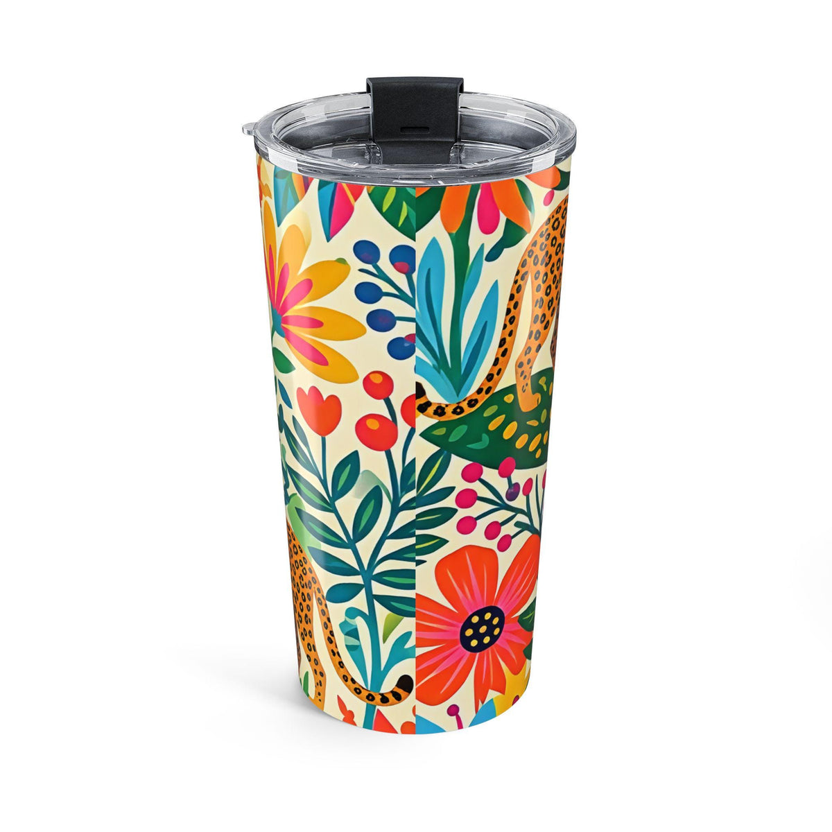 Tropical Leopard Floral Tumbler 20oz | Colorful Botanical Wildlife Design