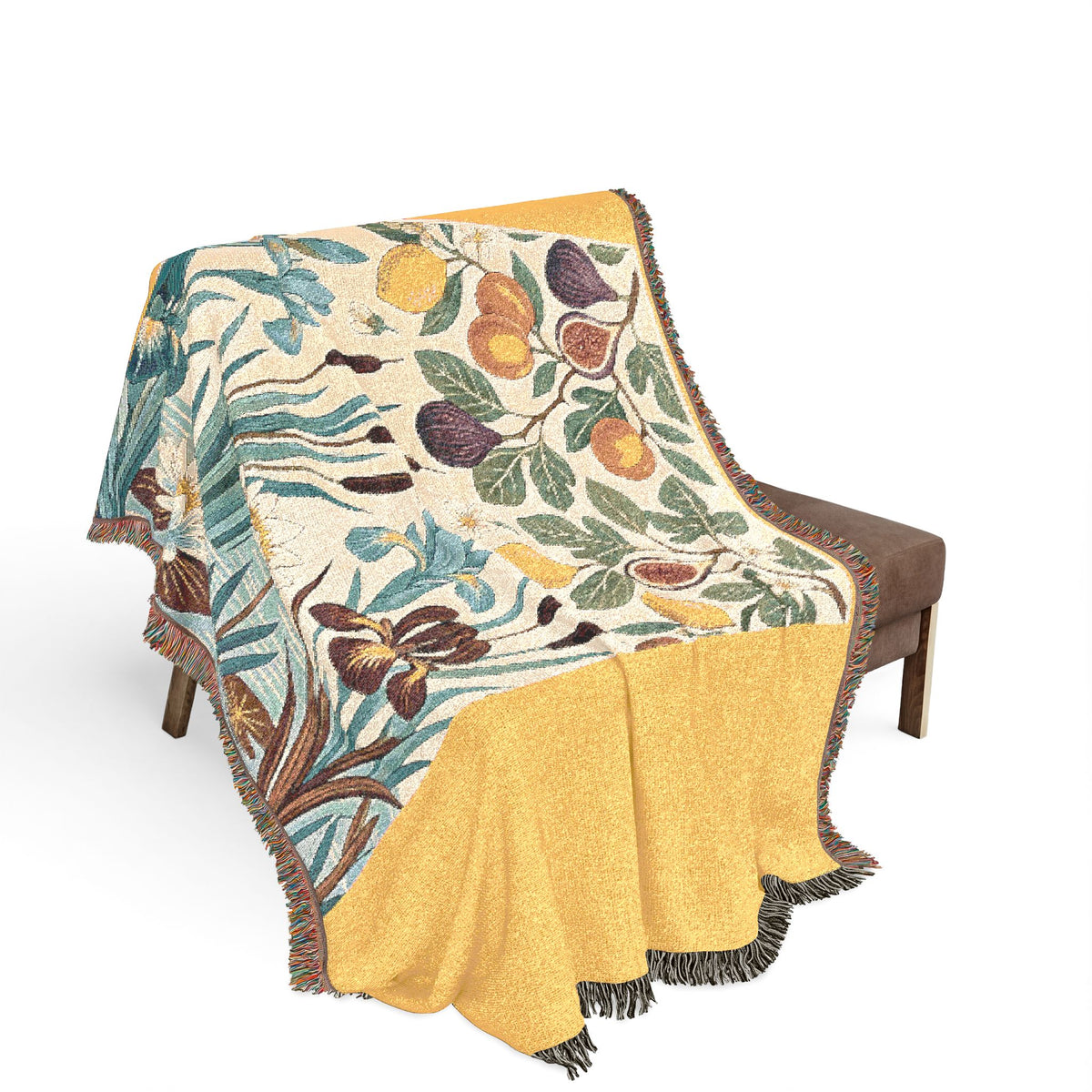 Botanical Panel Woven Blanket | Floral Fruit Tapestry Throw