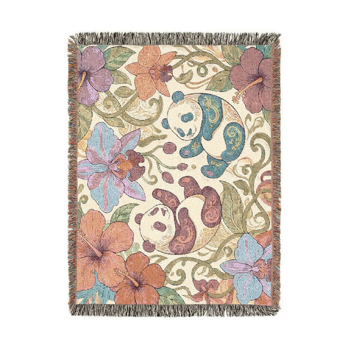 Tropical Panda Bear Woven Blanket I Animal Throw