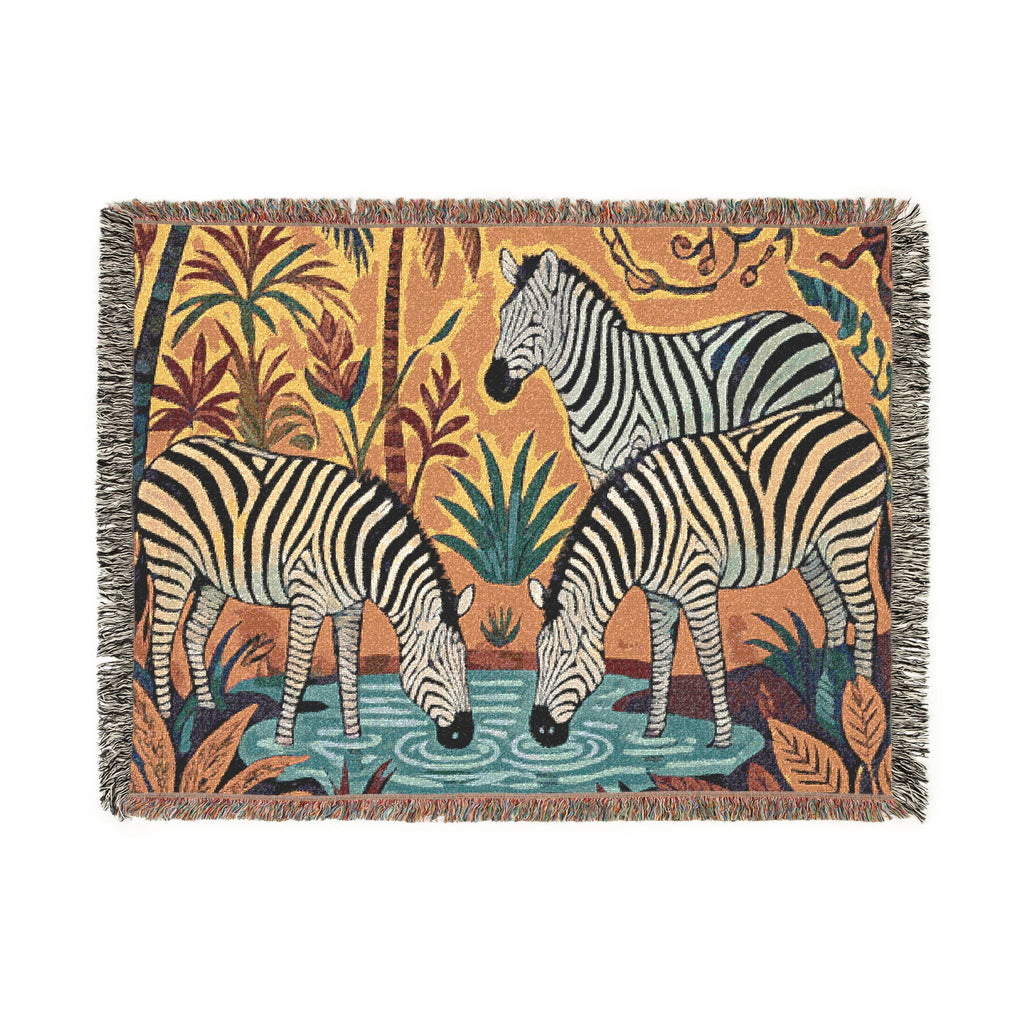 Zebra Tapestry Woven Blanket | Safari Animal Throw, Decorative Fringe Blanket