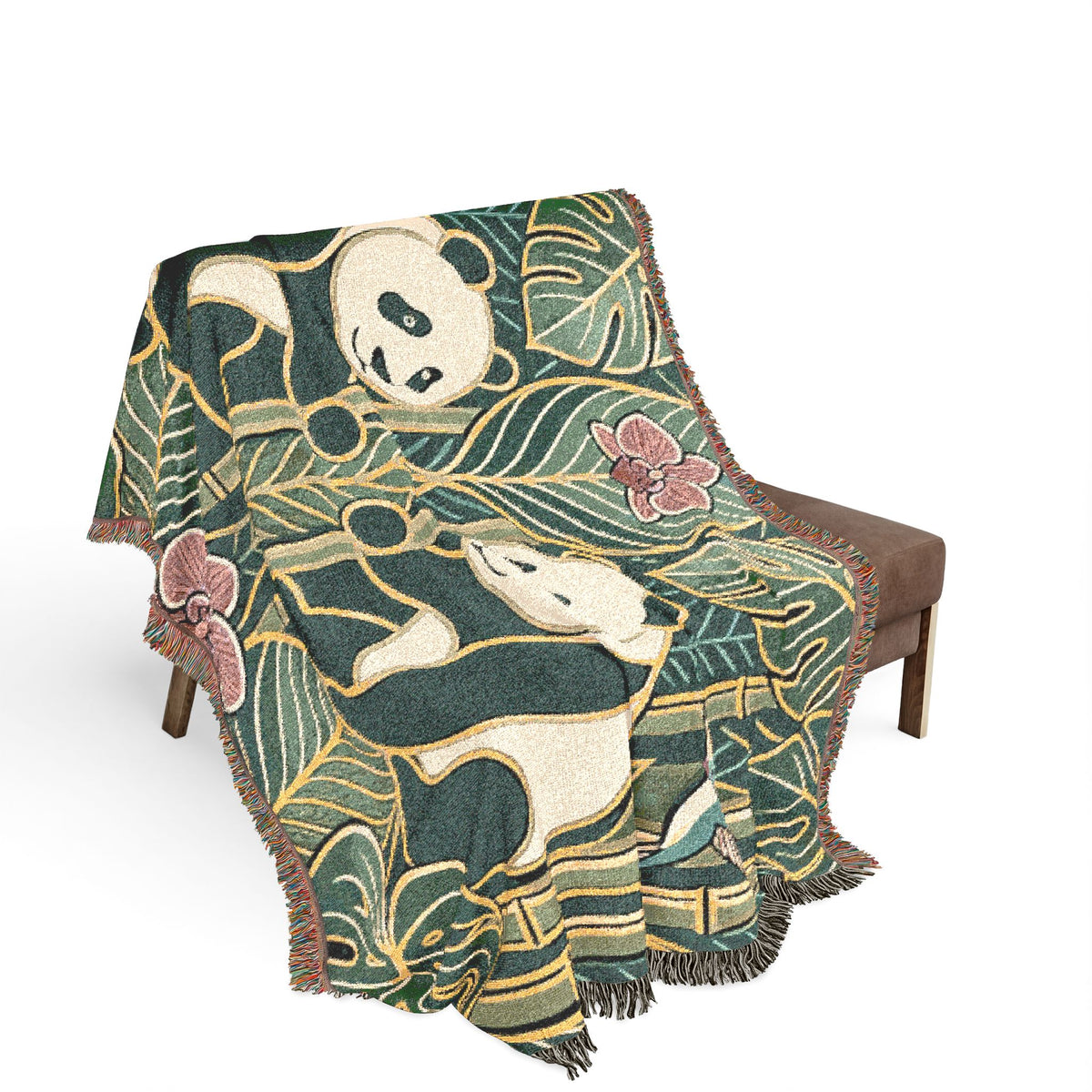 Art Nouveau Panda Woven Blanket | Bamboo Motif Throw