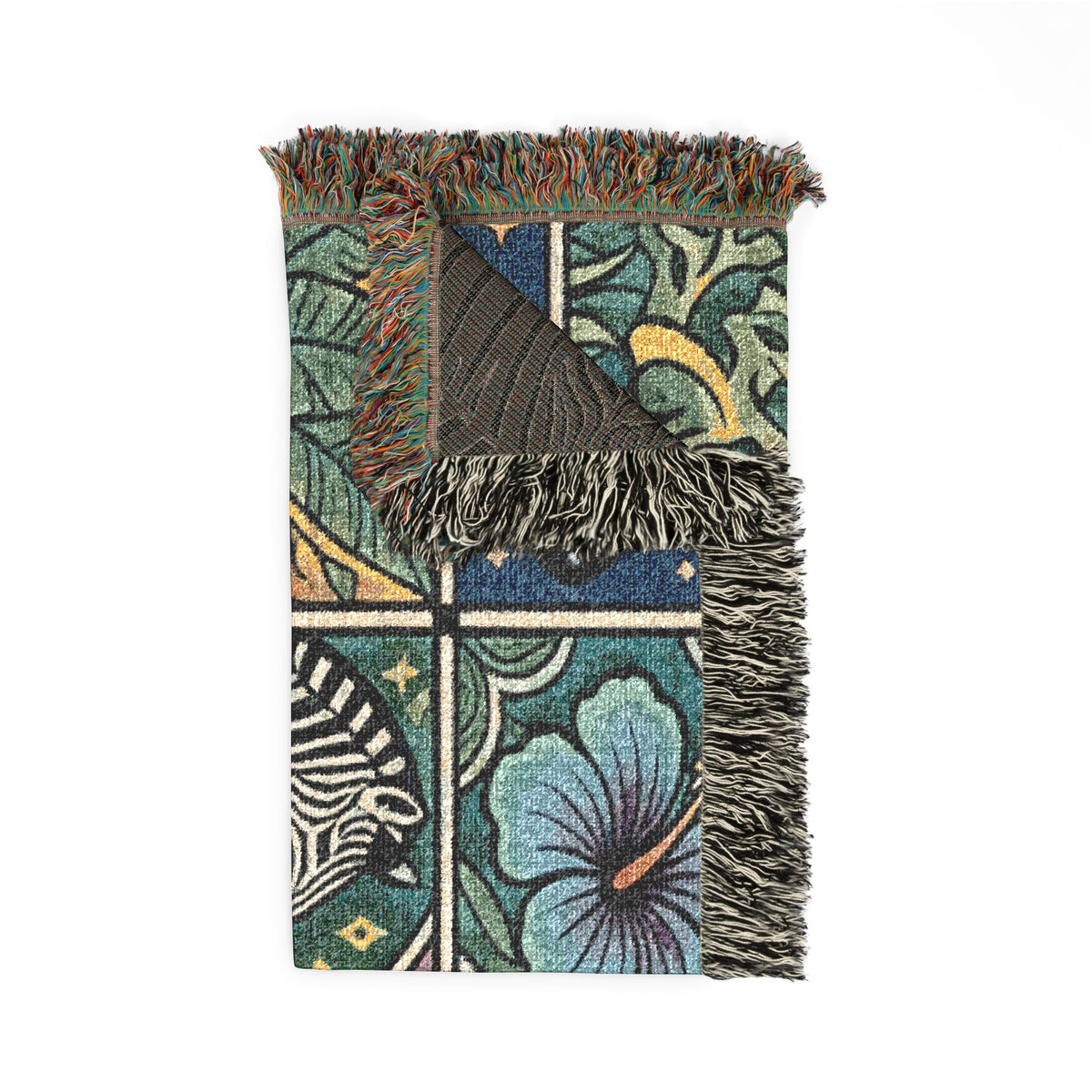 Victorian Floral Tile Woven Blanket | Tapestry Throw, Decorative Jacquard