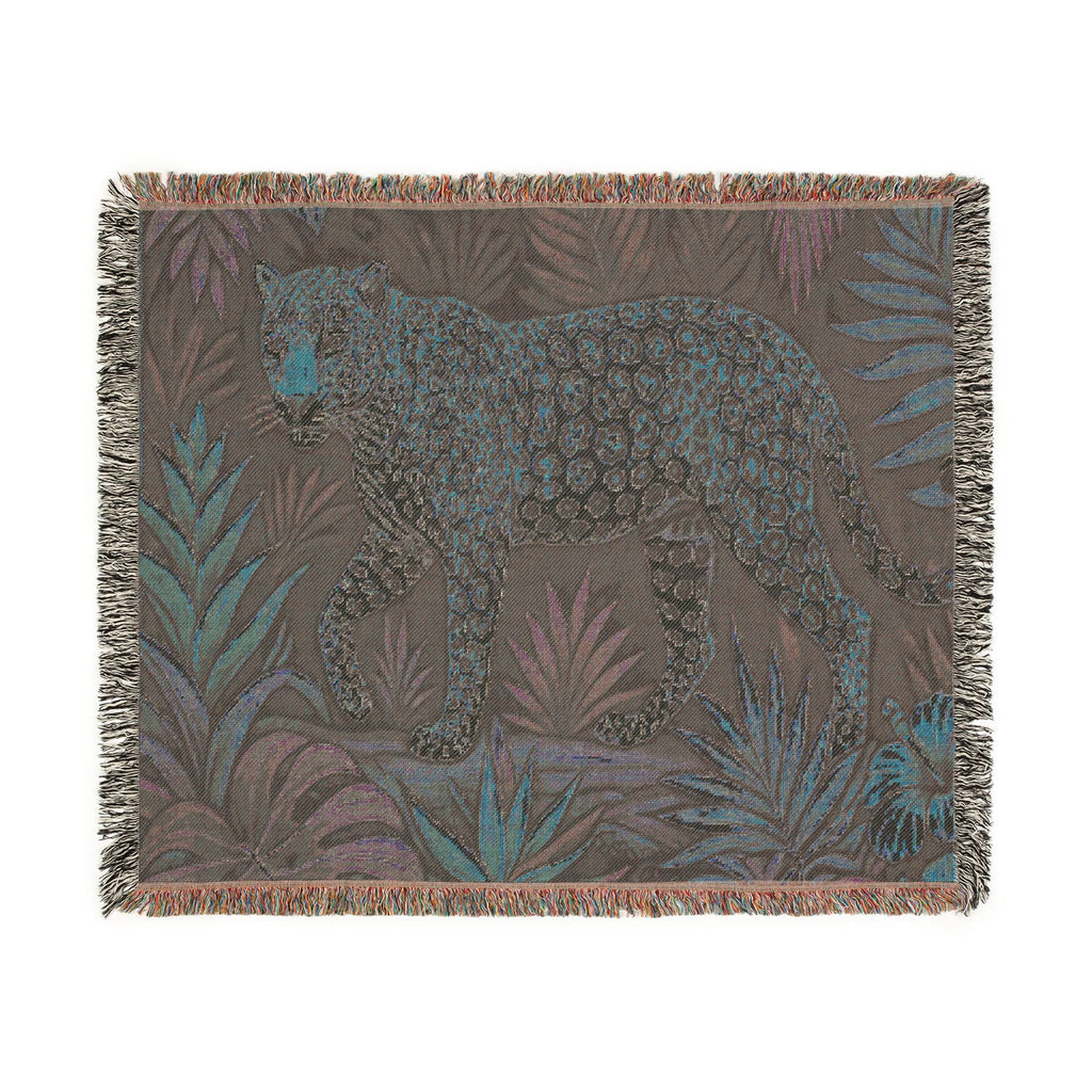 Leopard Jungle Tapestry Woven Blanket | Botanical Animal Throw