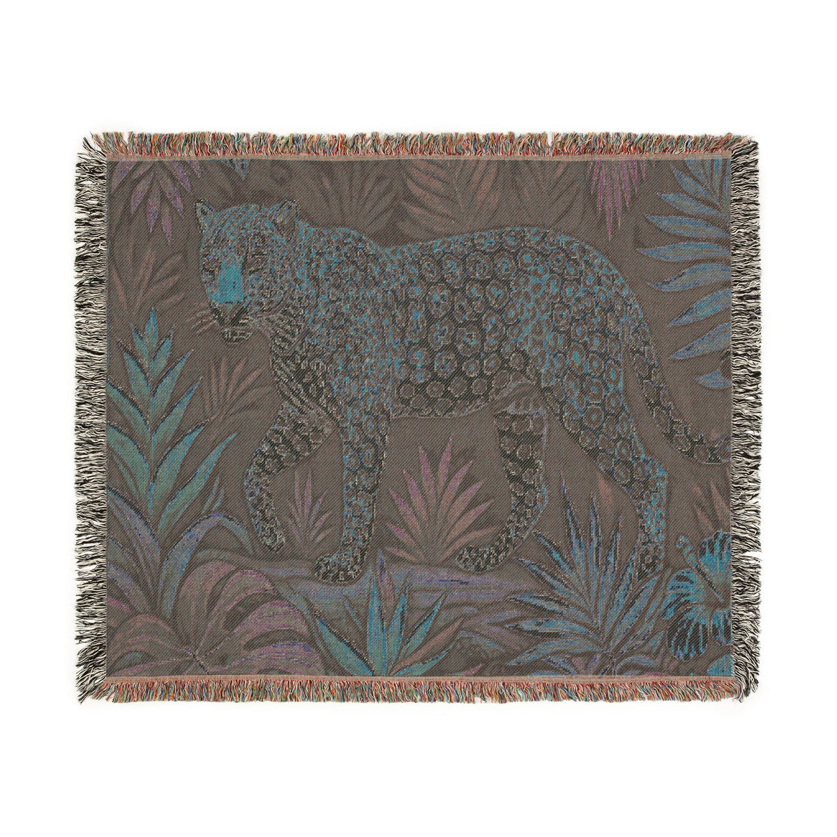 Leopard Jungle Tapestry Woven Blanket | Botanical Animal Throw