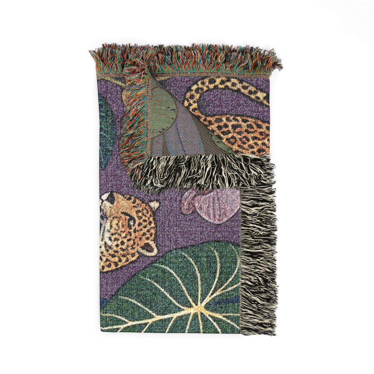 Leopard Botanical Woven Blanket | Tropical Leaves, Orchid Motif