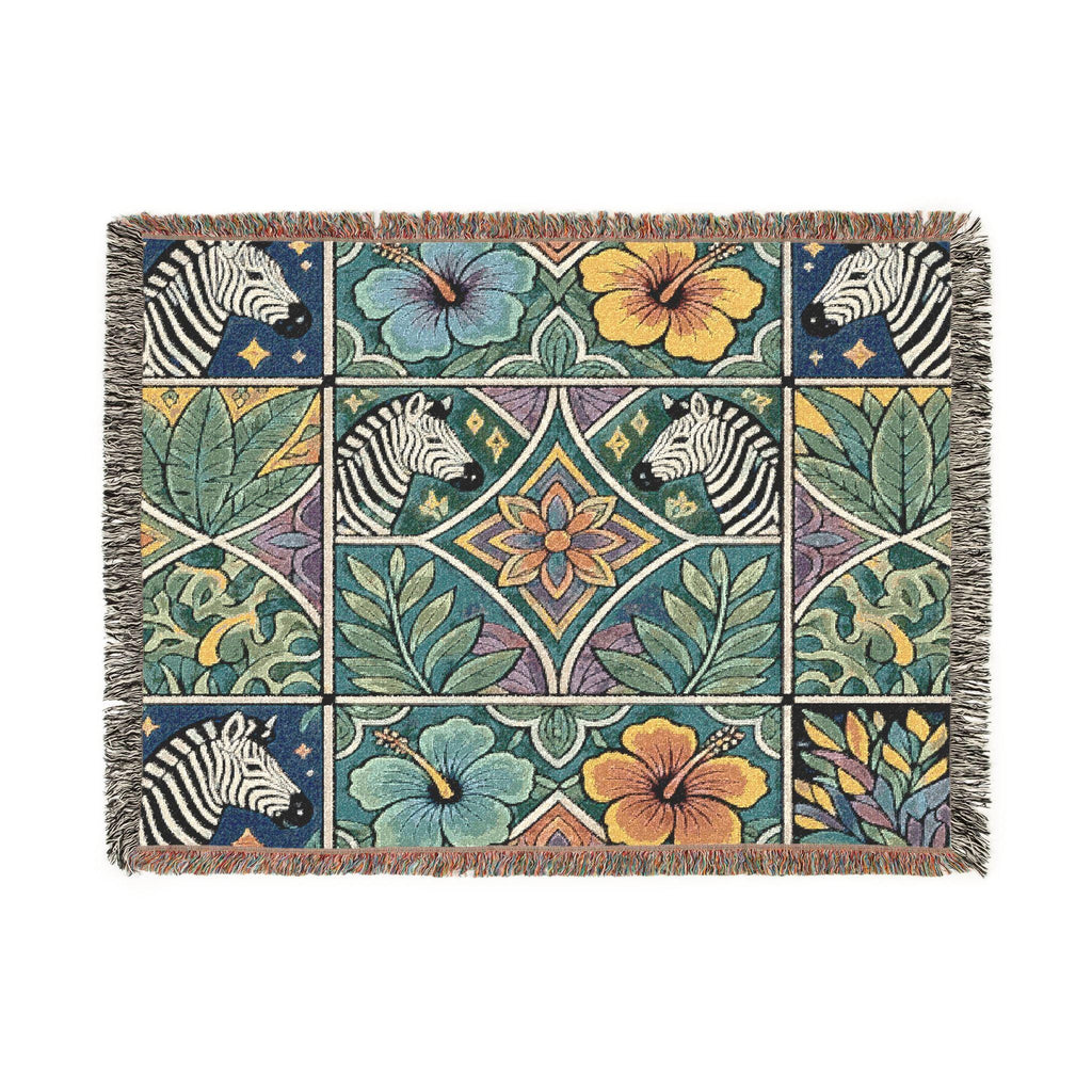 Victorian Floral Tile Woven Blanket | Tapestry Throw, Decorative Jacquard