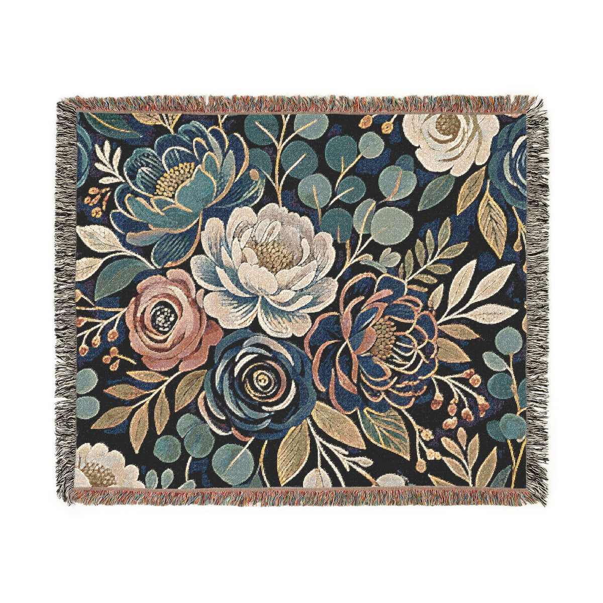 Modern Floral Woven Blanket | Botanical Pattern Throw, Neutral Home Decor
