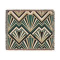 Art Deco Fan Pattern Woven Blanket | Geometric Throw, Retro Chevron Design