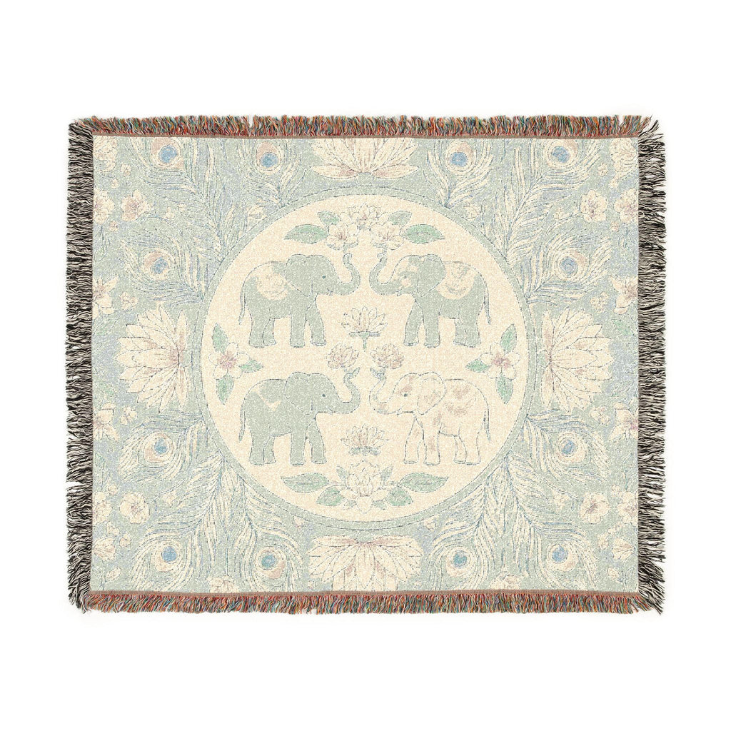 Elephant Medallion Woven Blanket | Boho Floral Throw