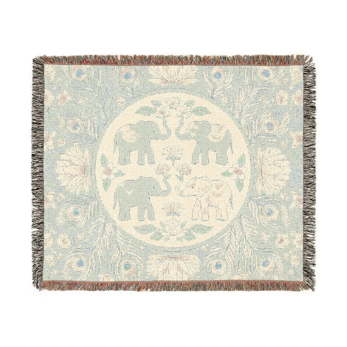 Elephant Medallion Woven Blanket | Boho Floral Throw