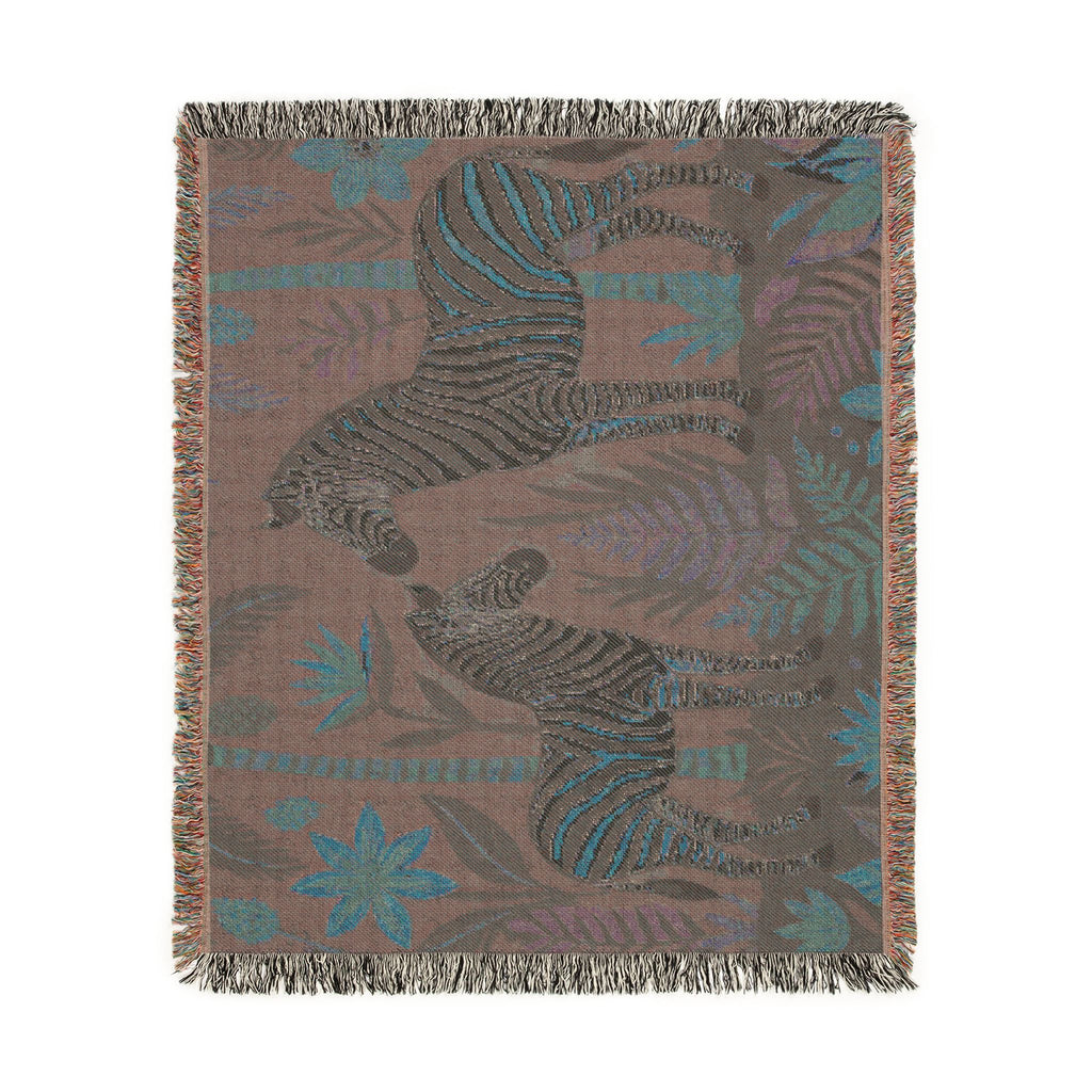 Zebra Jungle Illustration Woven Blanket | Animal Tapestry Throw