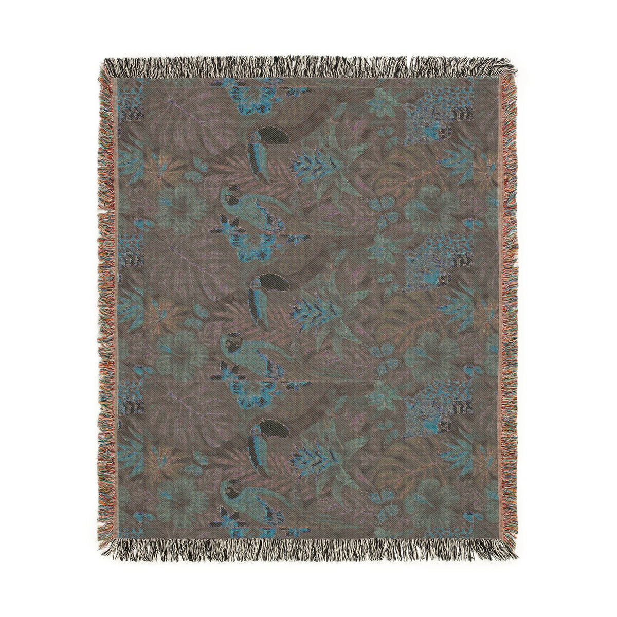 Tropical Toucan Floral Woven Blanket | Jungle Leaves Tapestry Throw