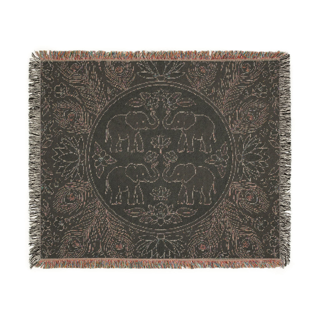 Elephant Medallion Woven Blanket | Boho Floral Throw