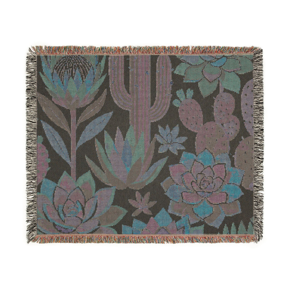Desert Cactus Woven Blanket, Southwestern Succulent Throw | Woven Blanket