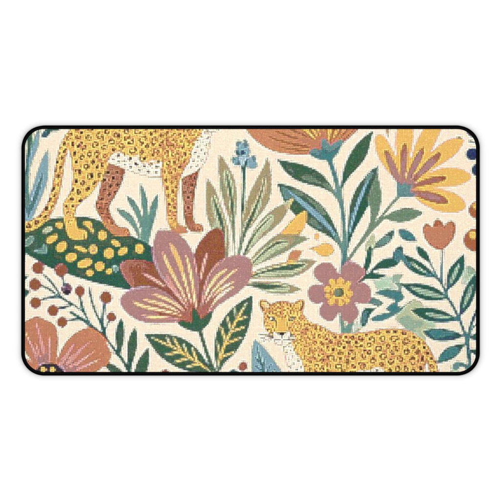Vintage Floral Leopards Desk Mat | Botanical Jungle Mousepad