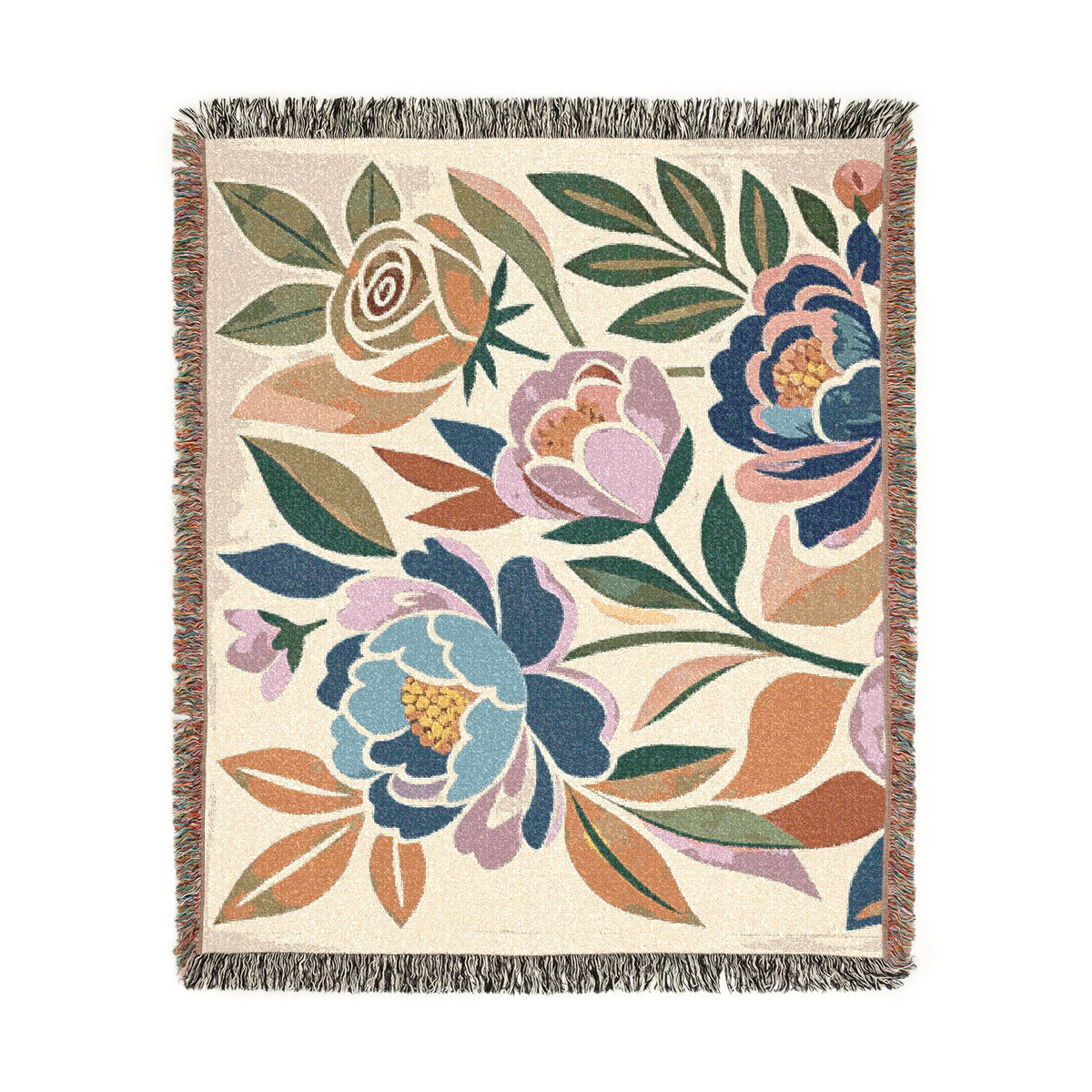Floral Peony Tapestry Woven Blanket | Boho Floral Throw