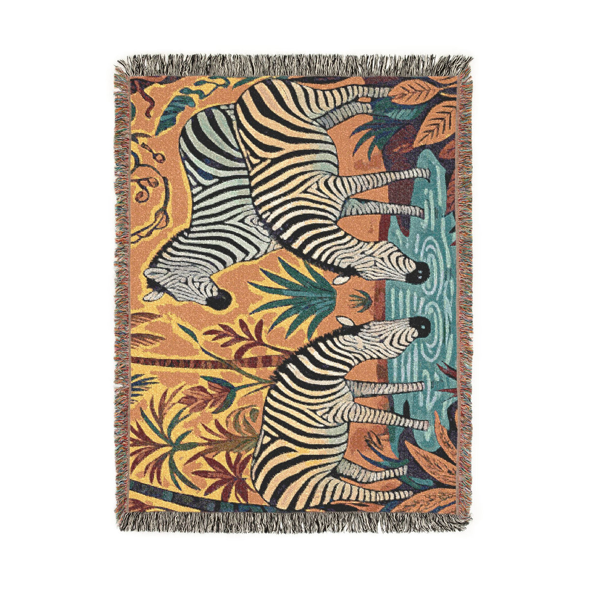 Zebra Tapestry Woven Blanket | Safari Animal Throw, Decorative Fringe Blanket