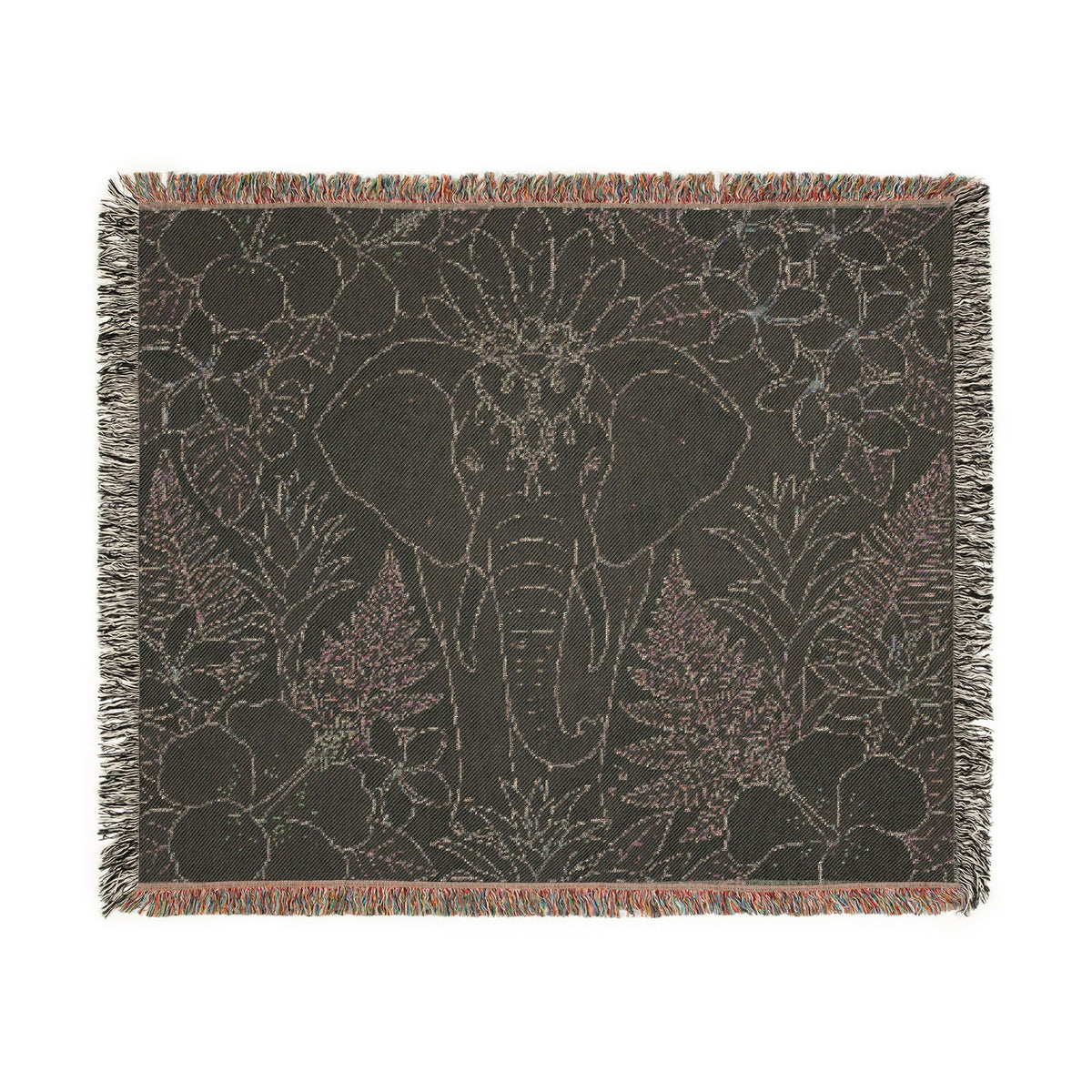Floral Elephant Woven Blanket | Pastel Boho Jungle Throw