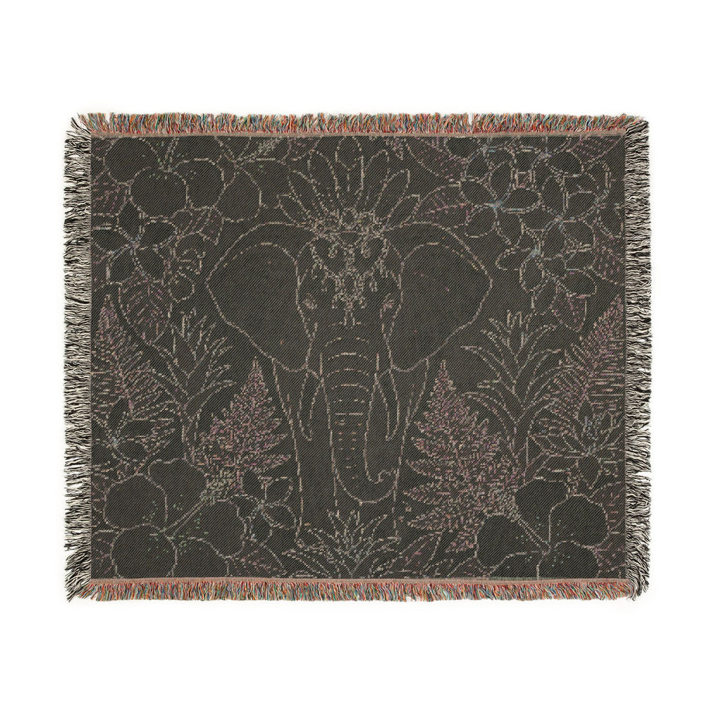 Floral Elephant Woven Blanket | Pastel Boho Jungle Throw