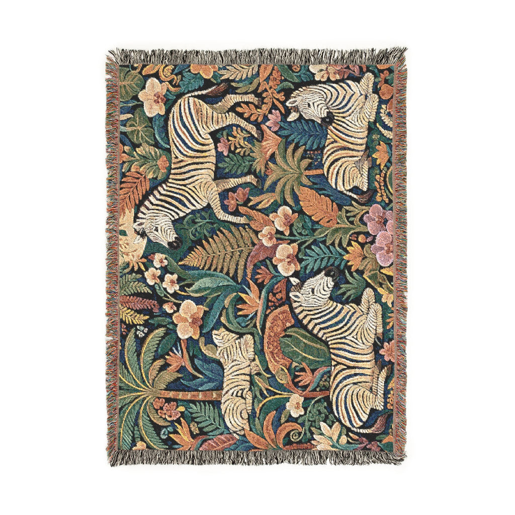 Jungle Zebra Tapestry Woven Blanket | Safari Animal Pattern Throw