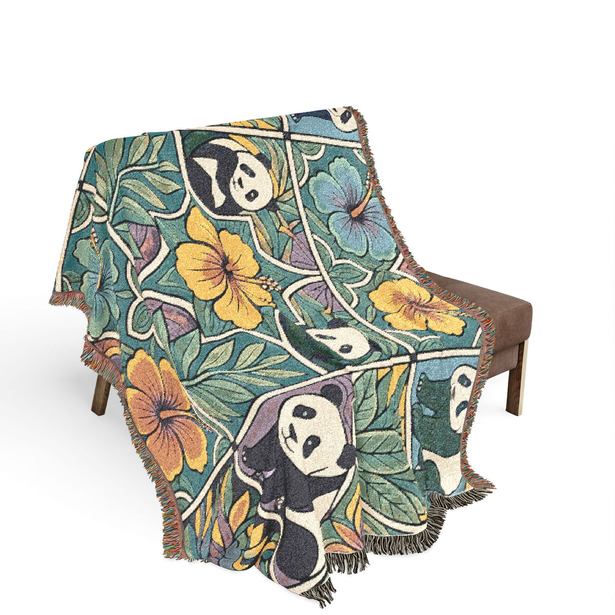 Bright and Bold Woven Panda Blanket I Woven Animal Blanket Throw